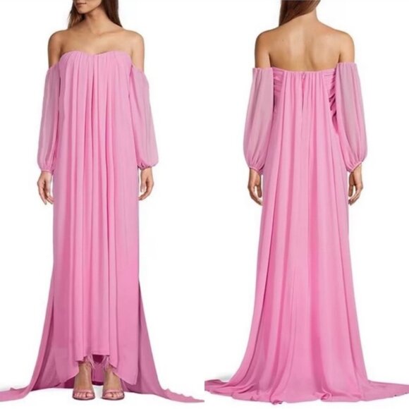 Antonio Melani Chiffon Flowy Strapless Off Shoulder Long Maxi Pink Dress Sz 10 - Picture 1 of 4